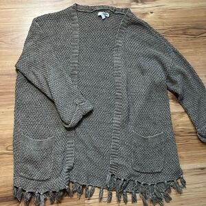 Sonoma Brown Cardigan Sweater with Fringe Detail